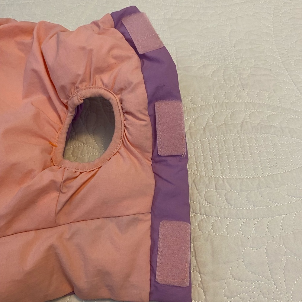 Purple and Pink Puffer Jacket for dogs with a Pull String and Slot For Leash. - Picture 4 of 10
